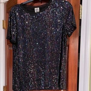 Anne Klein  Sequin Short Sleeve Top